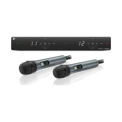 EM-XSW 1 DUAL Wireless Dual Vocal Set - (2) Handheld Transmitters, (2) Microphone Clips, (1) 2-Channel Receiver with Internal Antennas, (1) Power Supply, (2) Batteries - Frequency: A (548-572 MHz) - Black