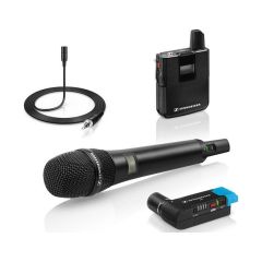 AVX Wireless Combo Vocal Set - Digital Plug-On Receiver, Bodypack Transmitter, Clip-On Microphone, Handheld Transmitter with Capsule, Rechargeable Batteries, Adapter, Power Supply, Adapter Cable, Microphone Stand Clamp, Bag - Black