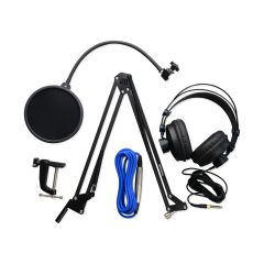 Broadcast Accessory Pack - Microphone Boom Arm, Pop Filter, Headphones, XLR Cable Bundle